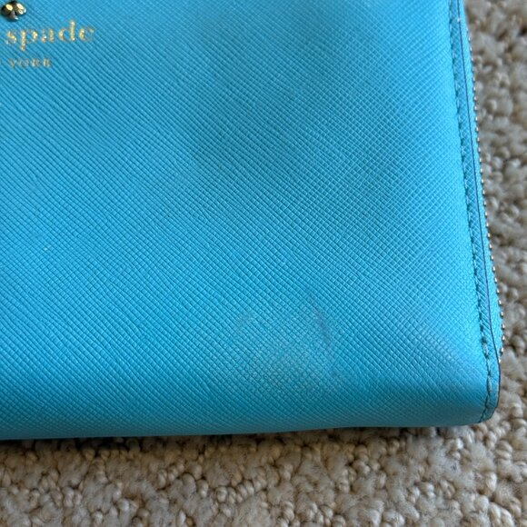 Kate Spade Mikas Pond Lacy Wallet Saffiano Leather  Zip Around Robins Egg Blue - Picture 5 of 16